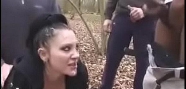  Girl with big tits we met on Bbwel.com goes dogging in the woods